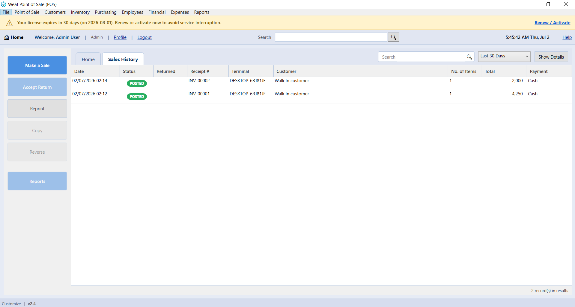 MRA Credit and Debit Notes in WEAF POS